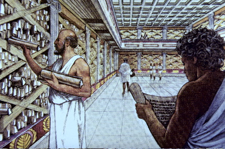A depiction of the famous library at Alexandria.