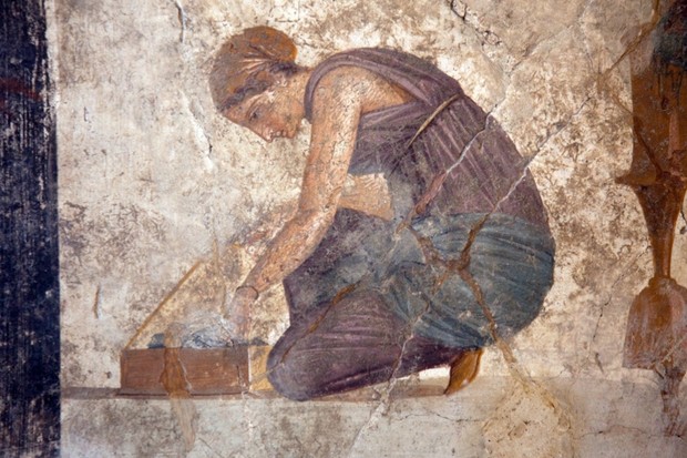 Slave woman from a Pompeii Fresco (House of Punished Love VII, 2, 23), 1st century CE.