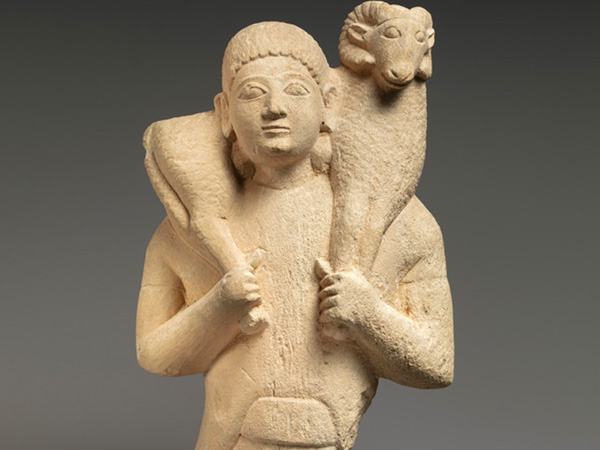 Limestone ram-bearer, 6th century BCE, Cyprus (Met Museum)