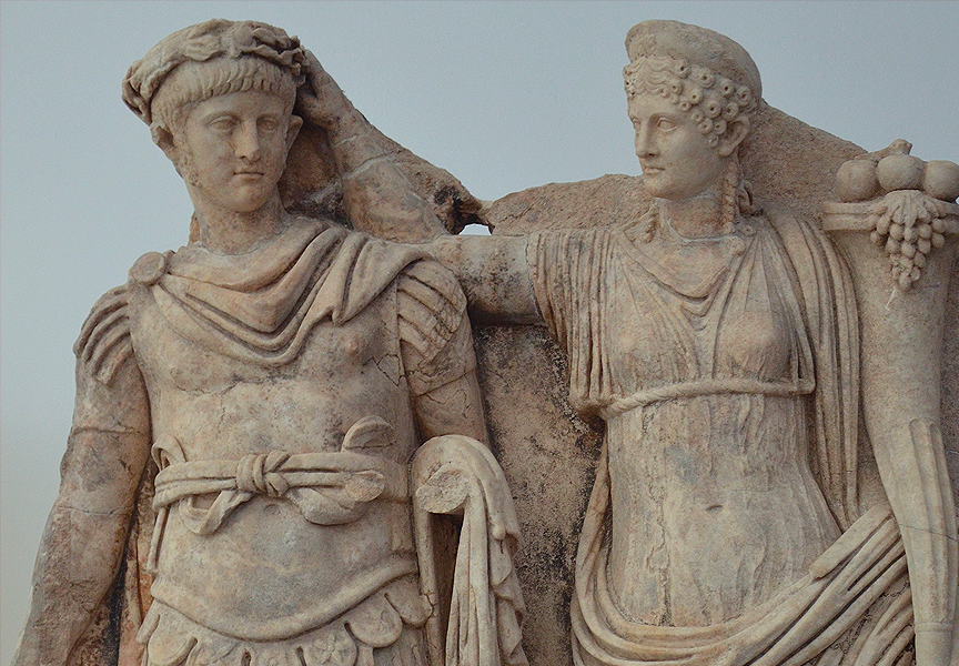 Frieze of Agrippina crowning her young son Nero with a laurel wreath. From Aphrodisias, 54-59 CE.
